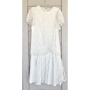 VTG Ivory Lace Dress Women’s Sz 10 Made USA Satin Lined Floral Lace Bridal 80s